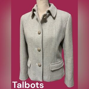 Talbots-gorgeous woven herringbone coat. Size 10P. Tan/gray wool blend. Like new